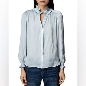 NEW Zadig & Voltaire Tacca Satin Top in Glacier Blue, M